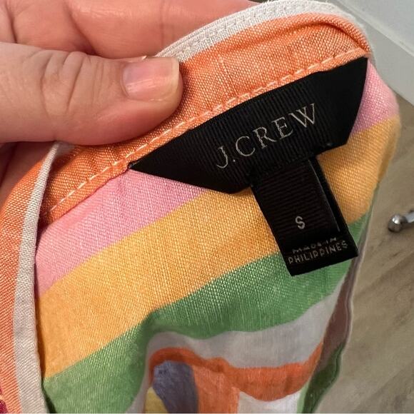 J CREW Rainbow Striped Cotton Linen Pocket Shirt Shift Dress, S - Picture 7 of 7